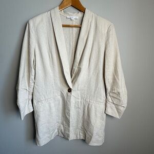 Women's Linen Blend Blazer Cream/Beige Small Shoulder Pads Lightweight Office‎
